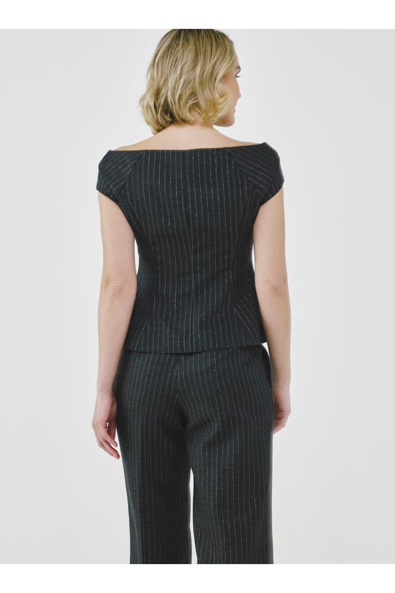 Tailored Pinstripe Bardot Top, Alternate, color, Charcoal Grey