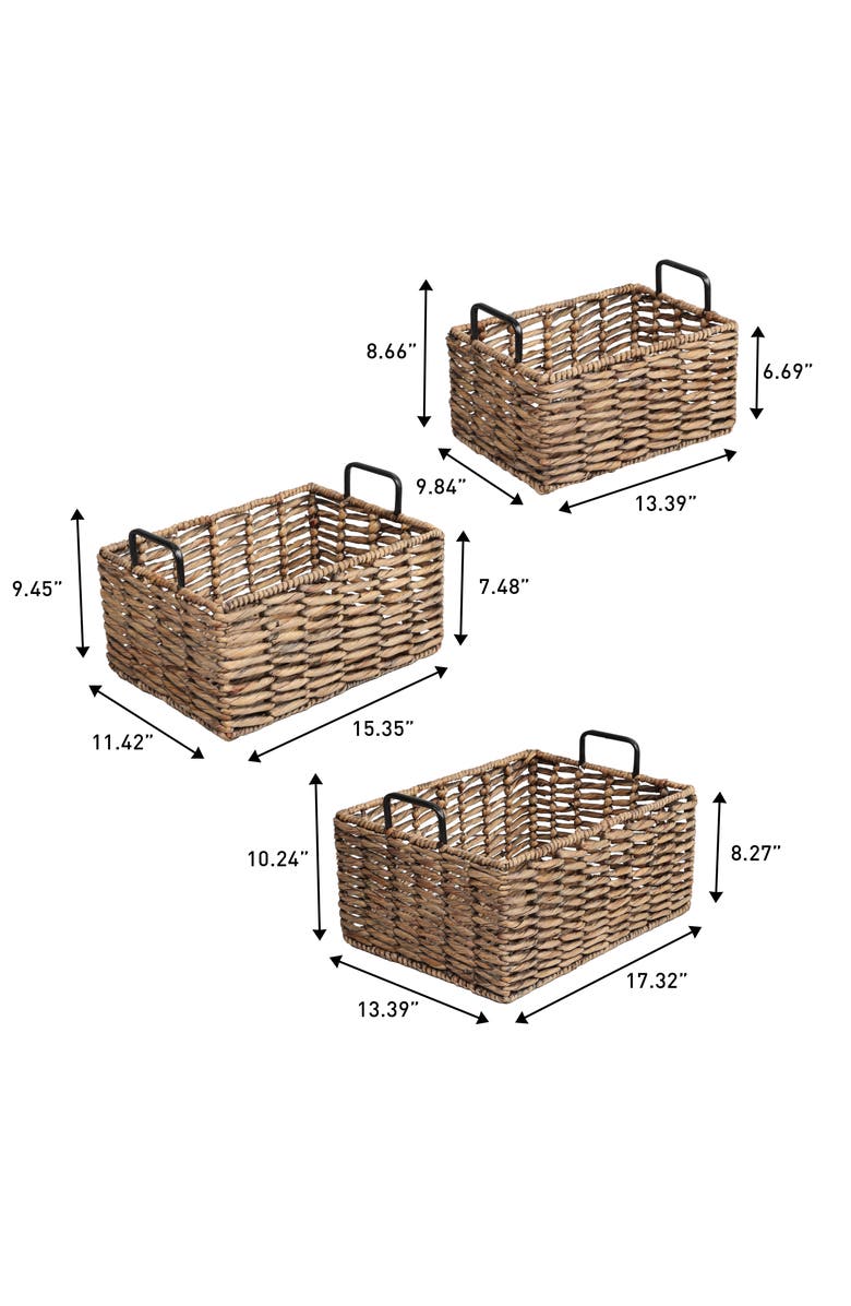 HAPPIMESS Handwoven Water Hyacinth Nesting Storage Baskets with Metal Handles, Alternate, color, Brown