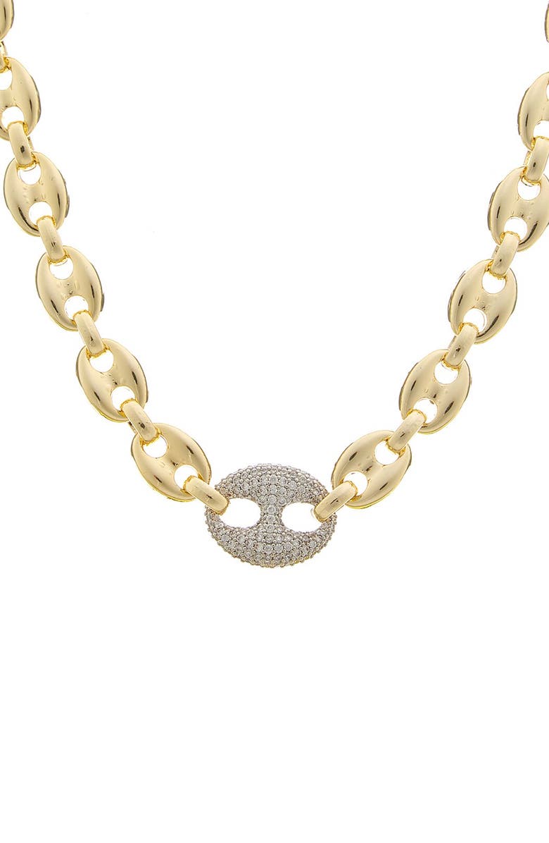 Juvell Cubic Zirconia Mariner Chain Necklace, Main, color, Yellow