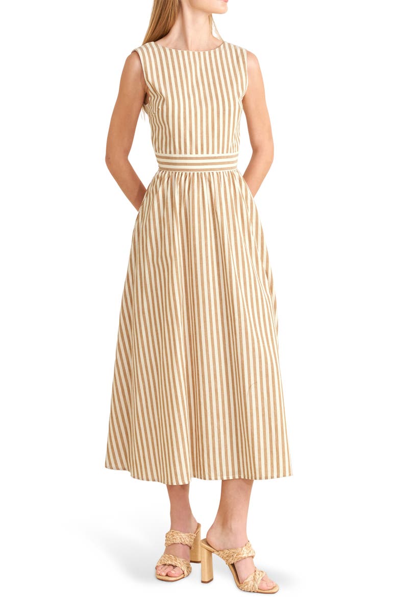 FREEMARKET Pinstripe Midi Dress, Main, color, Rust/ Natural