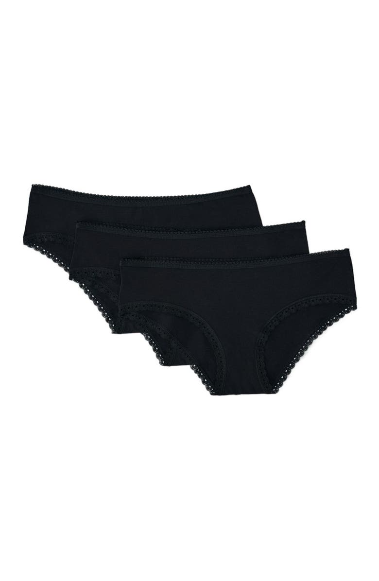 Pact Organic Cotton Lace Cheeky Hipster 3-Pack, Alternate, color, Black