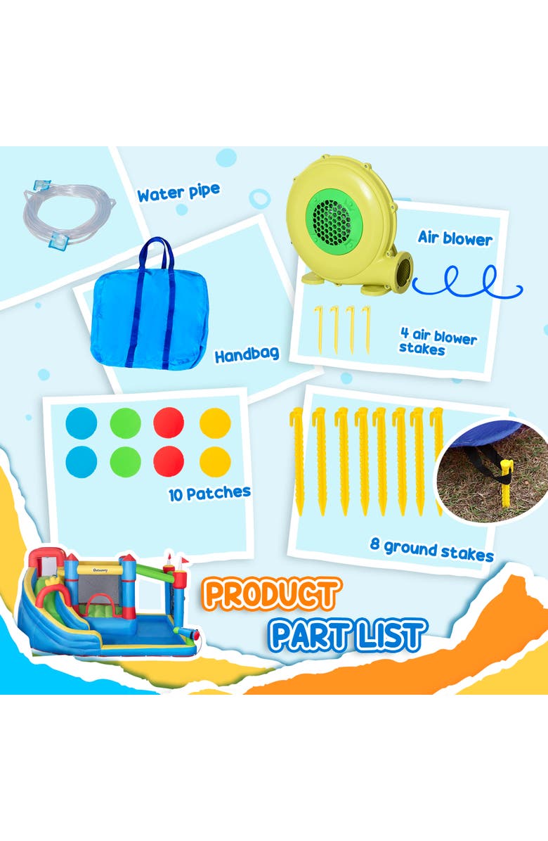 Outsunny 6-in-1 Inflatable Water Slide Bounce House, Alternate, color, Multi Color