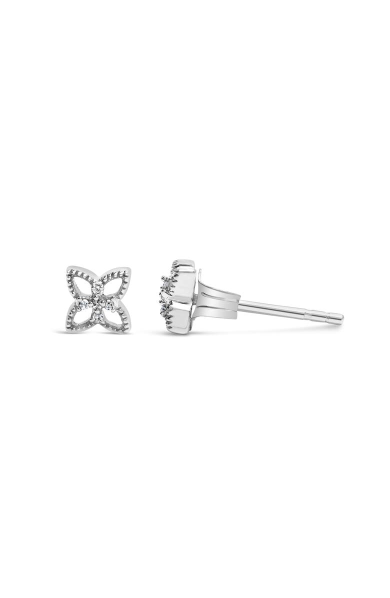 Haus of Brilliance Silver Diamond Accent 4 Petal Flower Stud Earring, Alternate, color, White