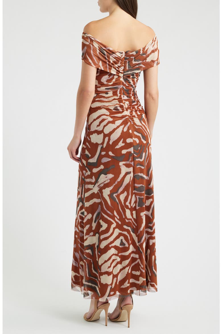 Off the Shoulder Mesh Dress, Alternate, color, BROWN MULT