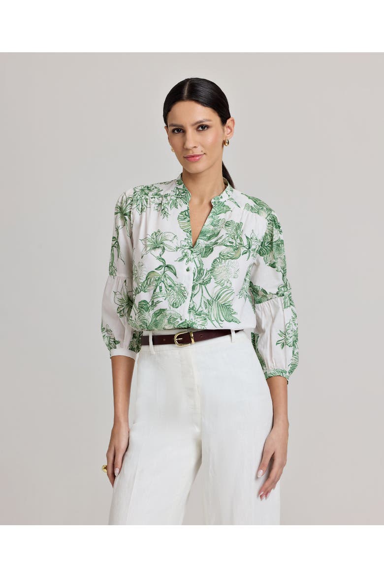 Flora Cotton Blouse, Alternate, color, Tropical Green Floral