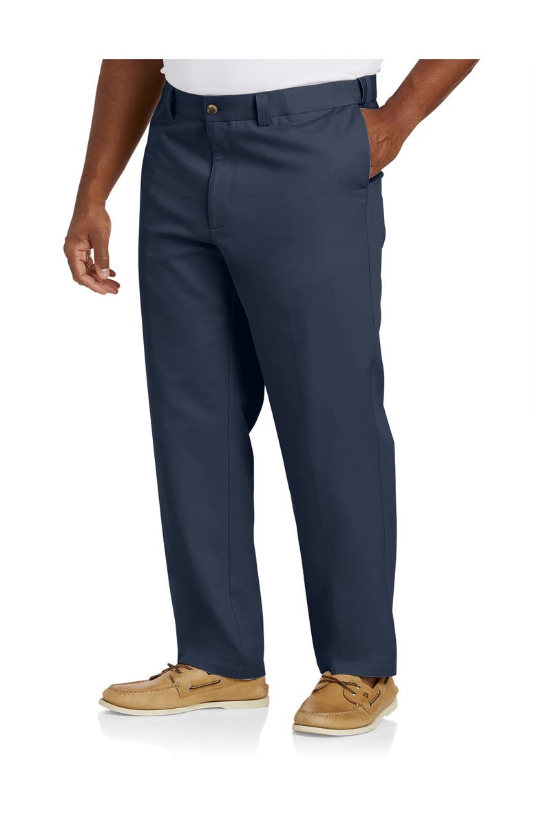 B+T Essentials Big & Tall Flat-Front Twill Pants, Main, color, Navy