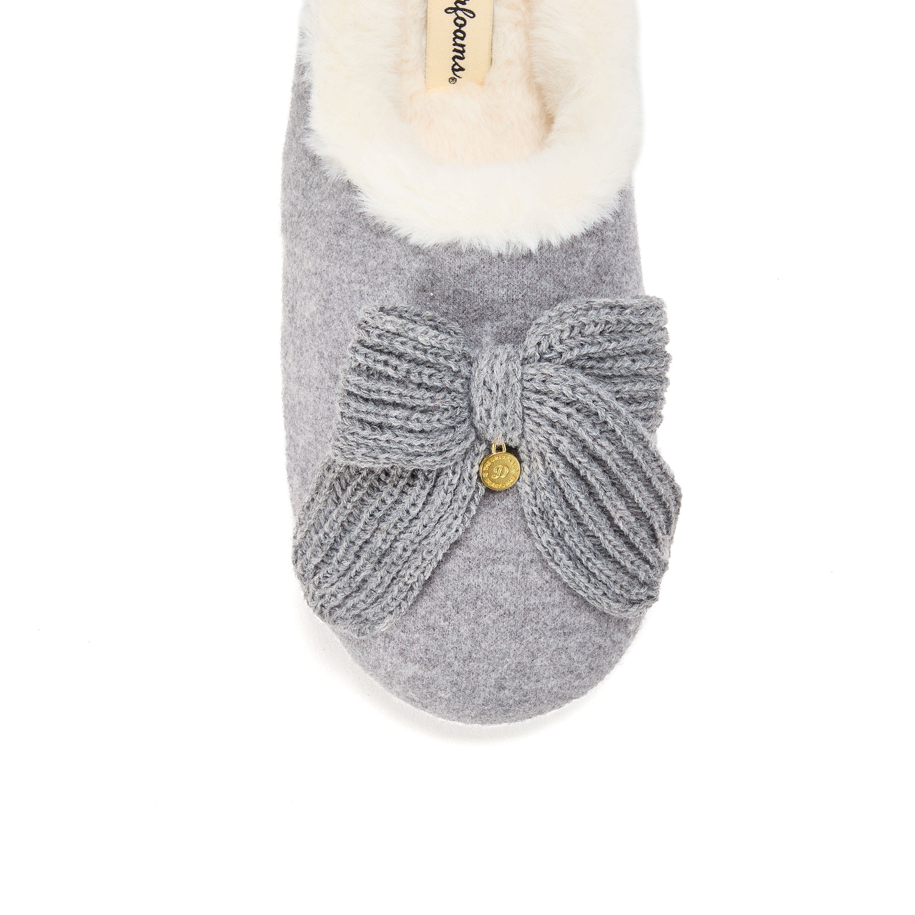 DEARFOAMS Josie Knit Clog Slipper with Bow, Alternate, color, Light Heather Grey