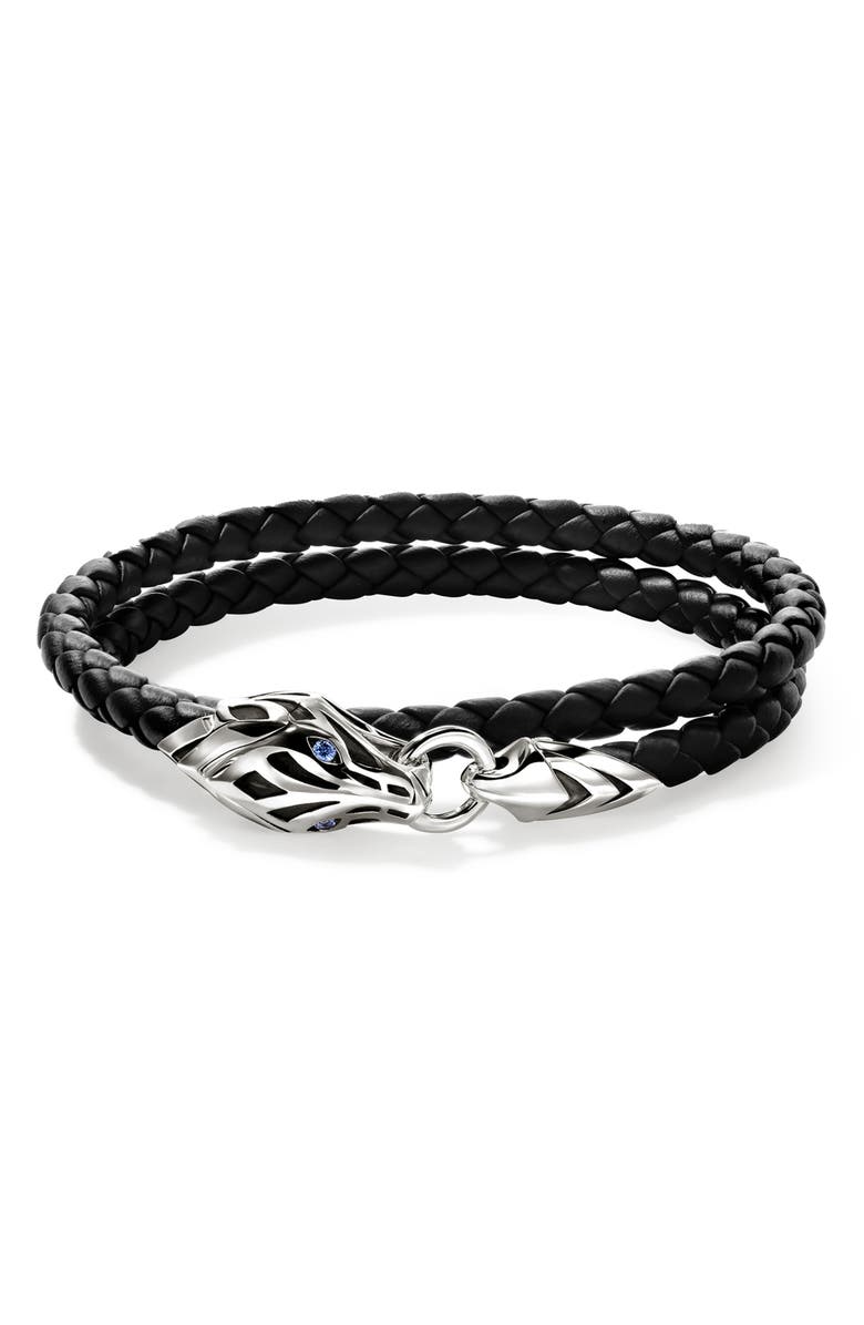John Hardy Naga Wrap, Leather, Sterling Silver, Blue Sapphire, 5mm, Main, color, 
