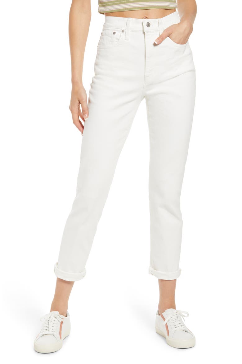 High Waist Slim Boyfriend Jeans, Main, color, TILE WHITE