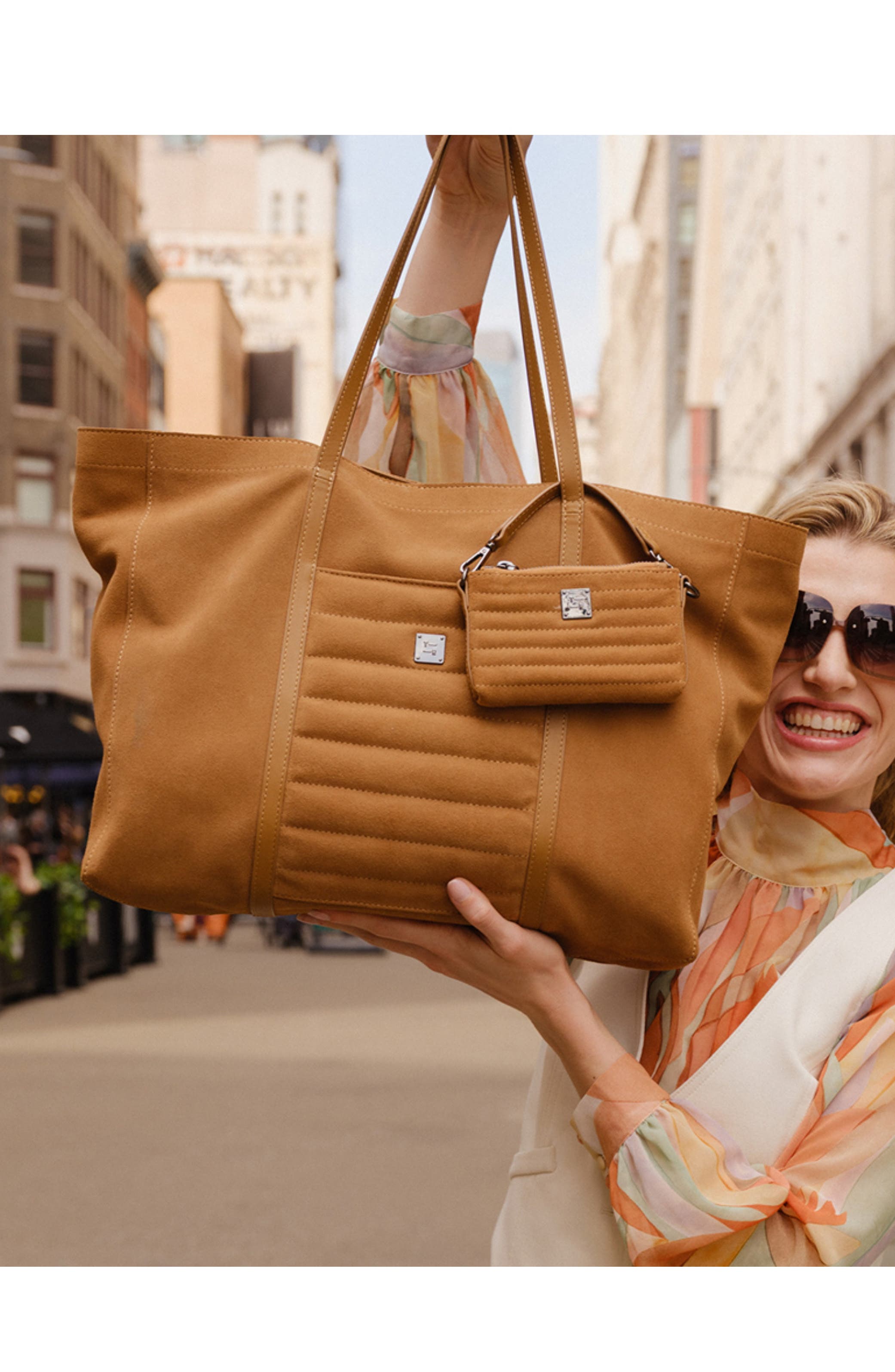 THINK ROYLN Boss Lady Tote, Alternate, color, Camel Suede