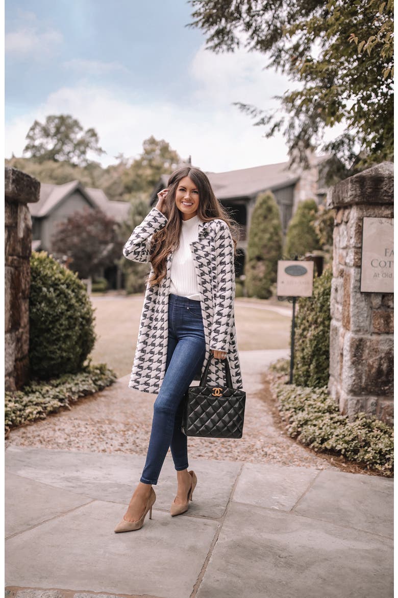 Houndstooth Open Front Sweater Coat, Alternate, color, B+W HOUNDS