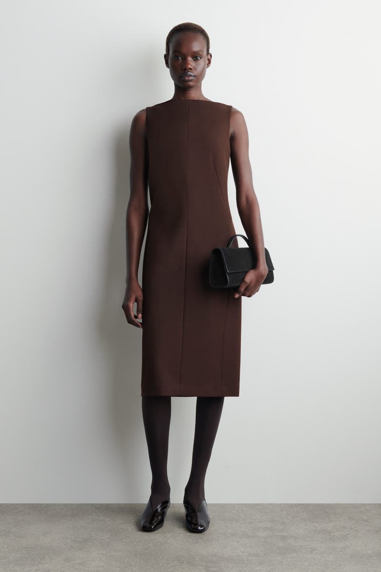 Tailored Wool Midi Dress, Main, color, BROWN