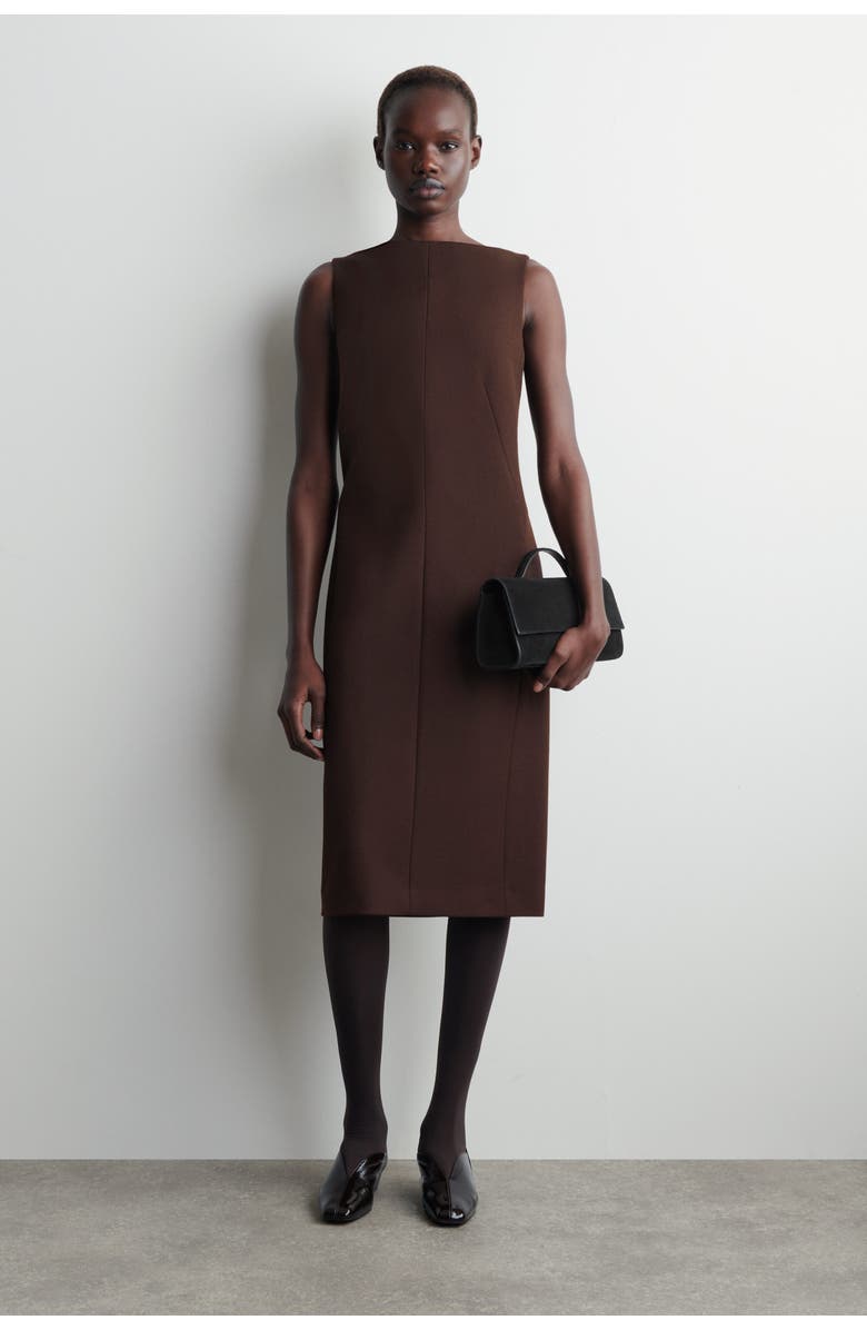 COS Tailored Wool Midi Dress, Main, color, Brown