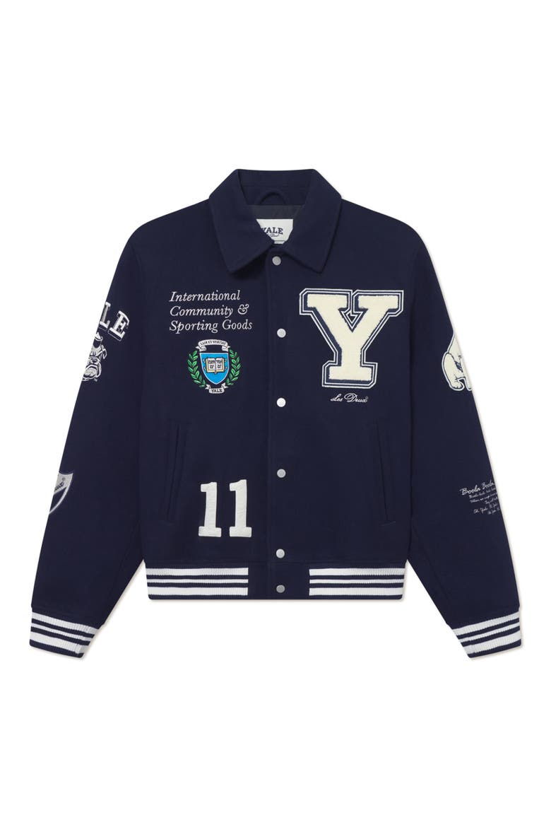 Yale Wool Blend Varsity Jacket, Alternate, color, DARK NAVY