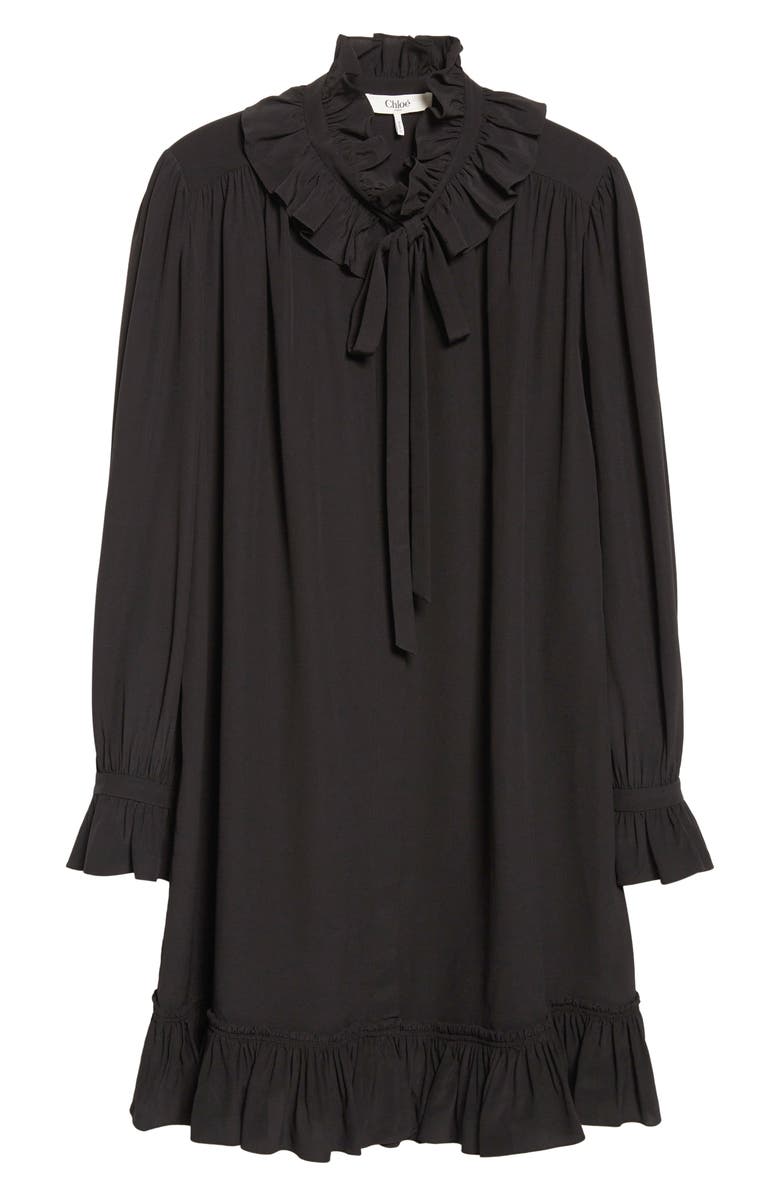 Chloé Long Sleeve Organic Silk Crêpe de Chine Minidress, Alternate, color, Black