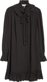 Chloé Long Sleeve Organic Silk Crêpe de Chine Minidress