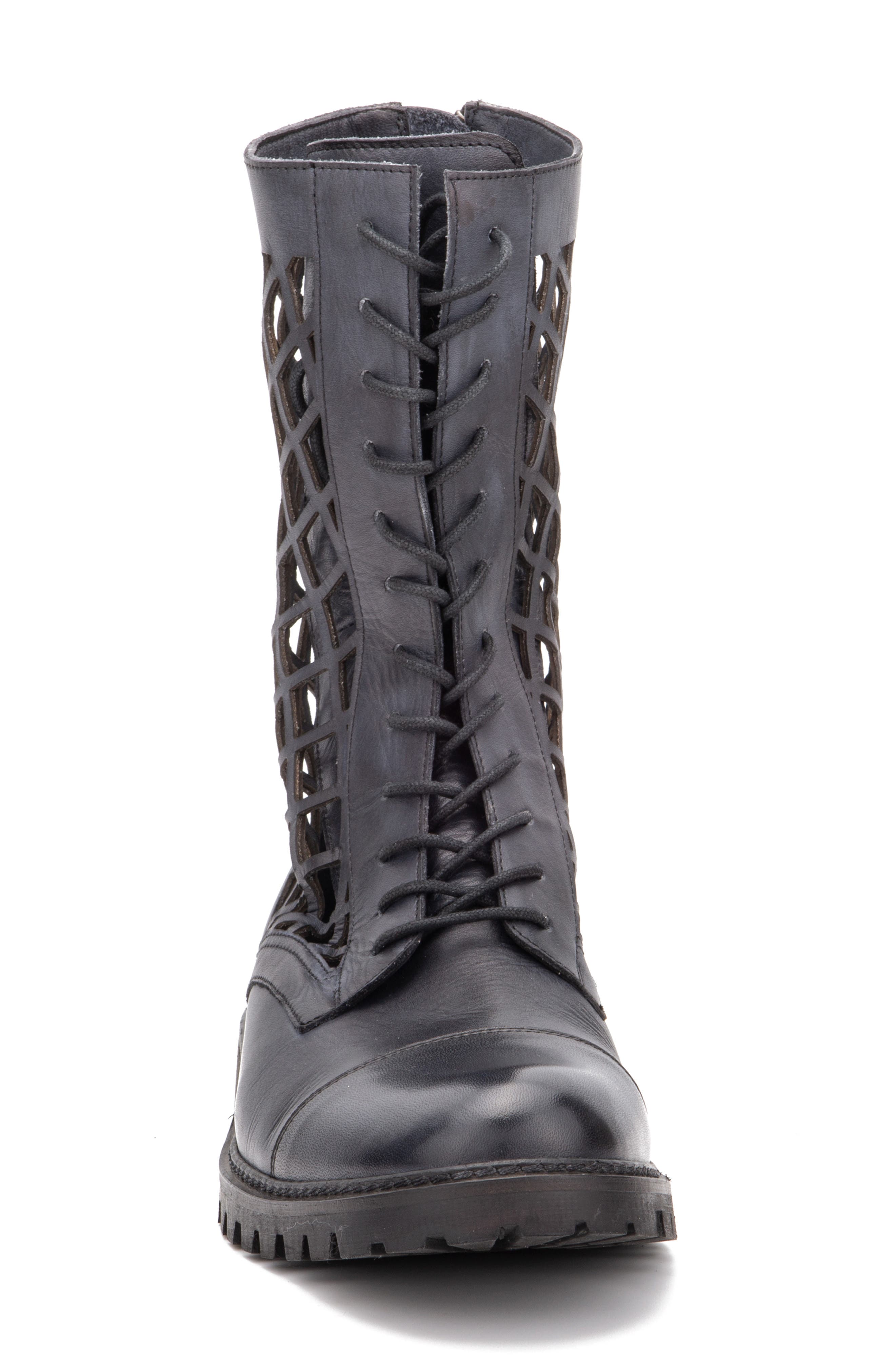 VINTAGE FOUNDRY Windsor Leather Fishnet Cutout Boot, Alternate, color, Black