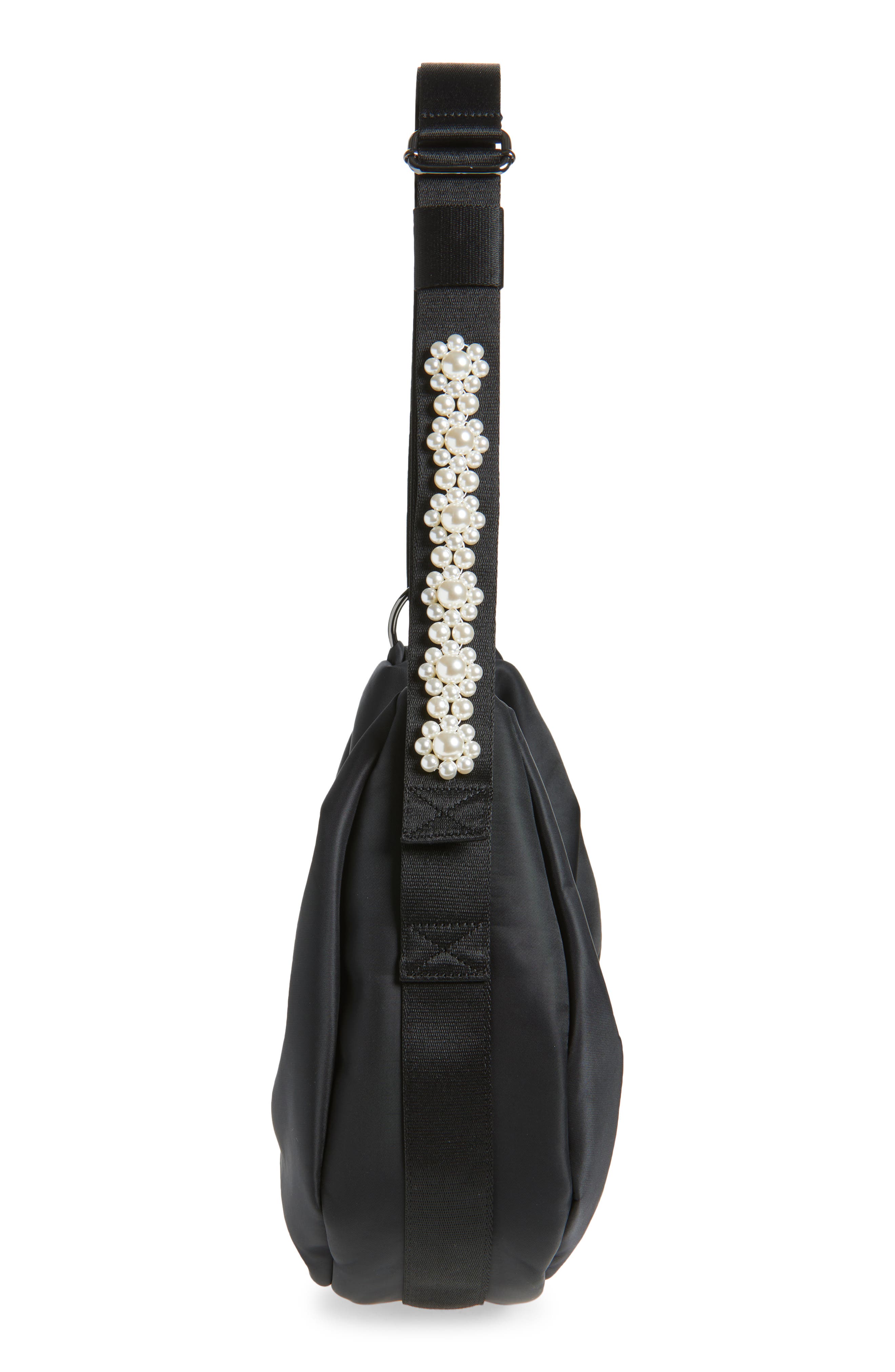 Simone Rocha Bow Sateen Sling Bag, Alternate, color, Black/ Pearl