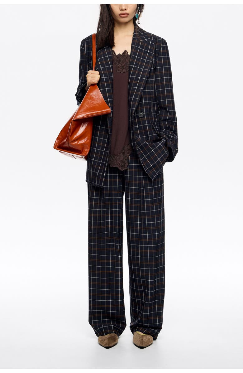 Bimba y Lola Checked Tailored Double-Breasted Jacket, Alternate, color, Navy