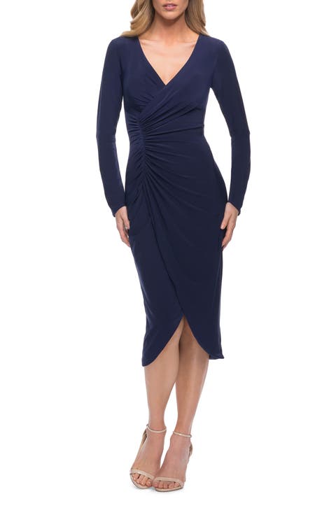 Long Sleeve Knee Length Dress with Wrap Style Skirt