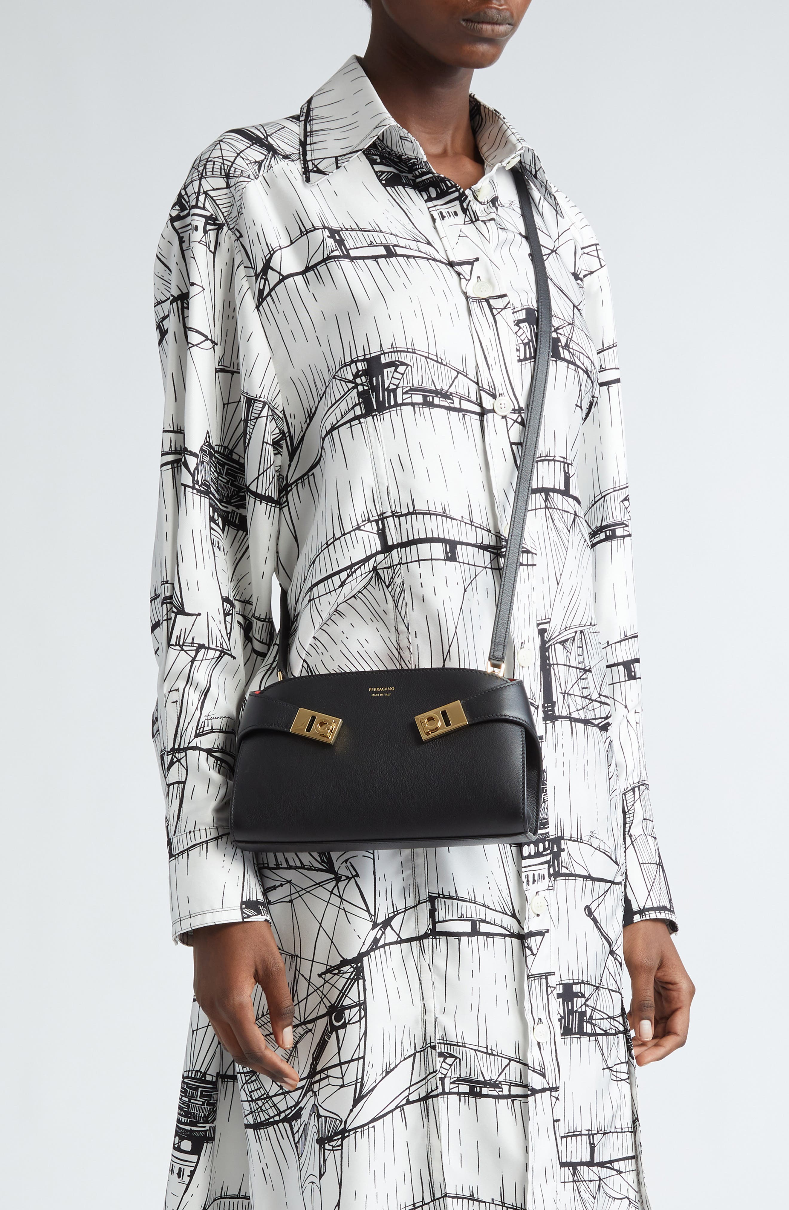 FERRAGAMO Hug Soft Leather Convertible Bag, Alternate, color, Nero