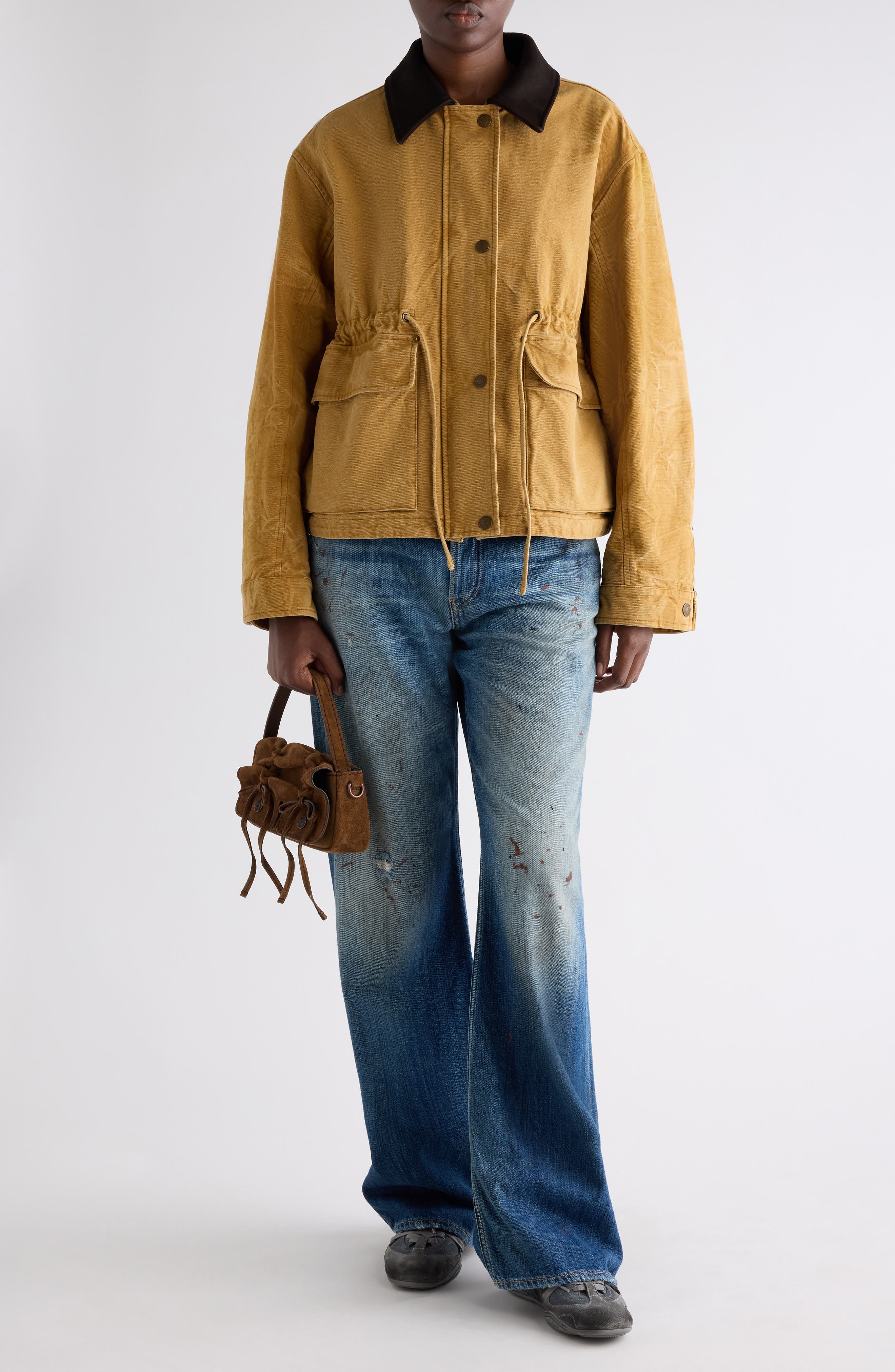 Canvas Work Jacket with Leather Collar - image 2