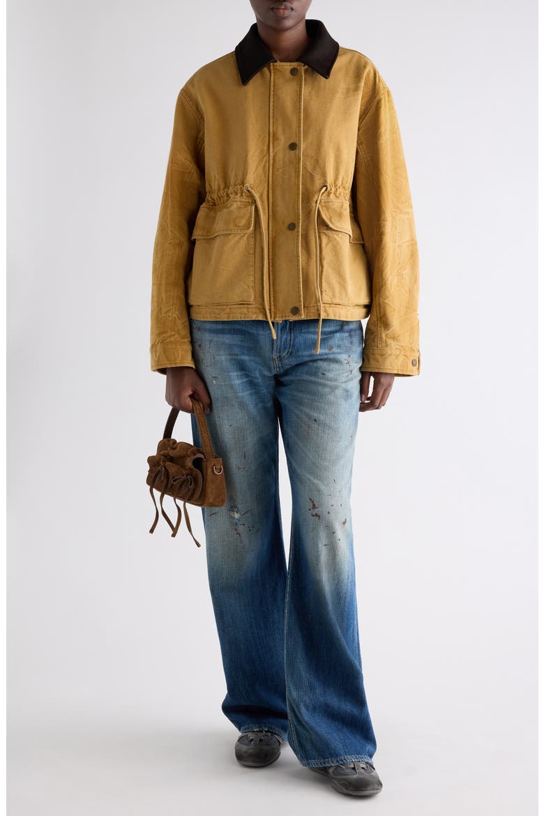 Canvas Work Jacket with Leather Collar, Alternate, color, RUST BROWN