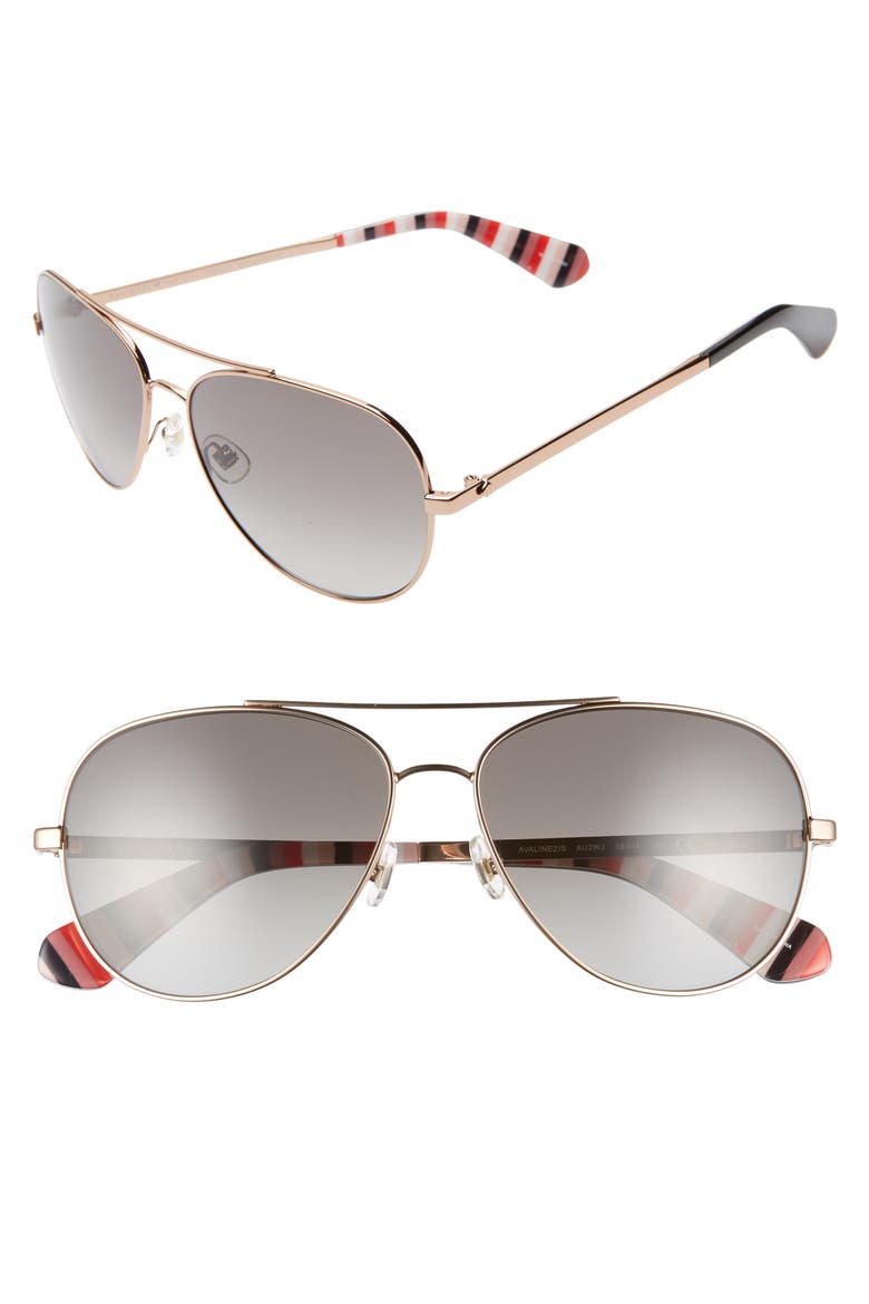avaline 2 58mm polarized aviator sunglasses, Main, color, RED/ GOLD