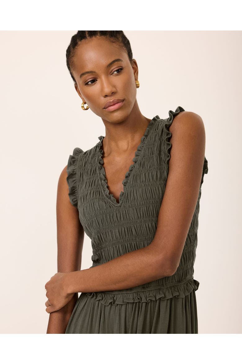 Shirred Ruffle Midi Dress, Alternate, color, Green