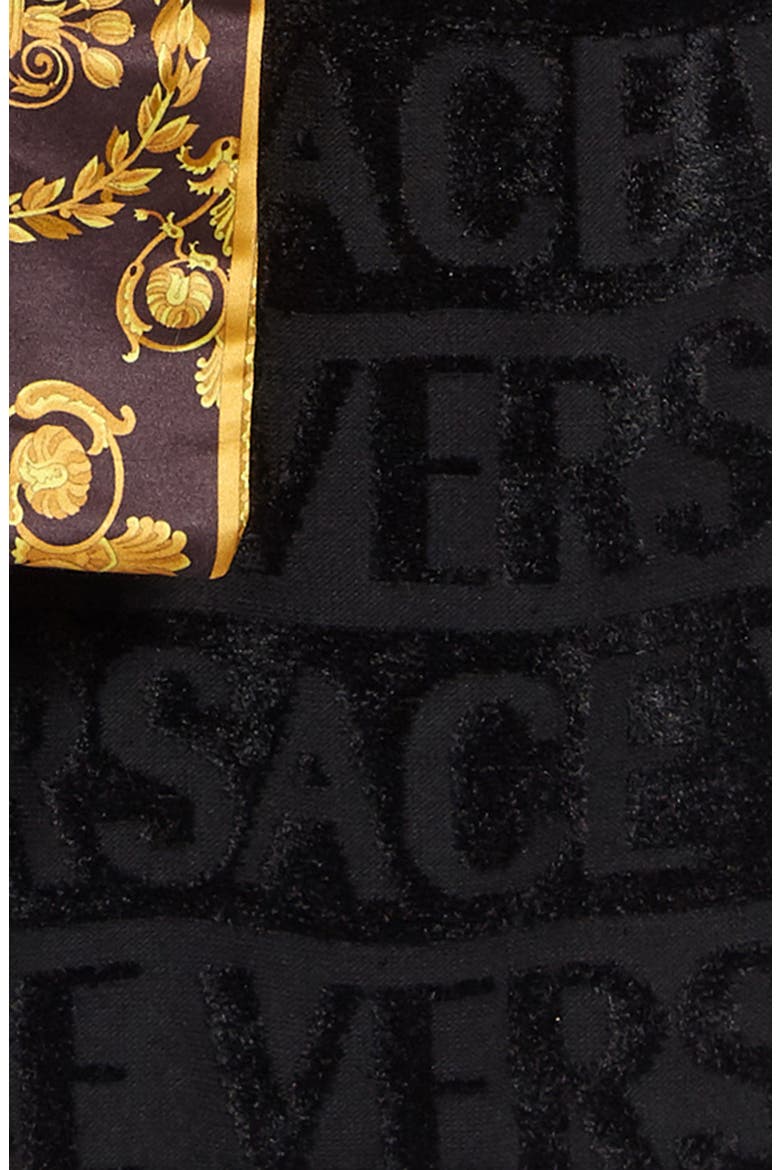 Kids' Barocco Logo Hooded Bath Robe, Alternate, color, NERO