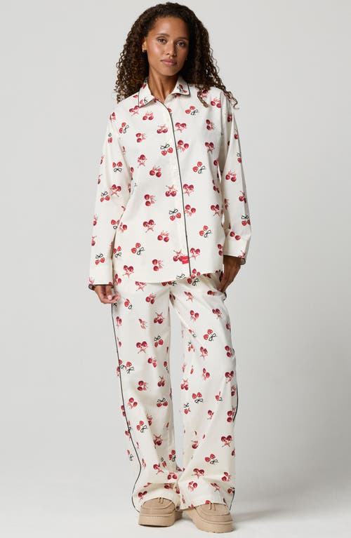 Florence By Mills Oversize Stretch Cotton Button-up Pajama Shirt In White