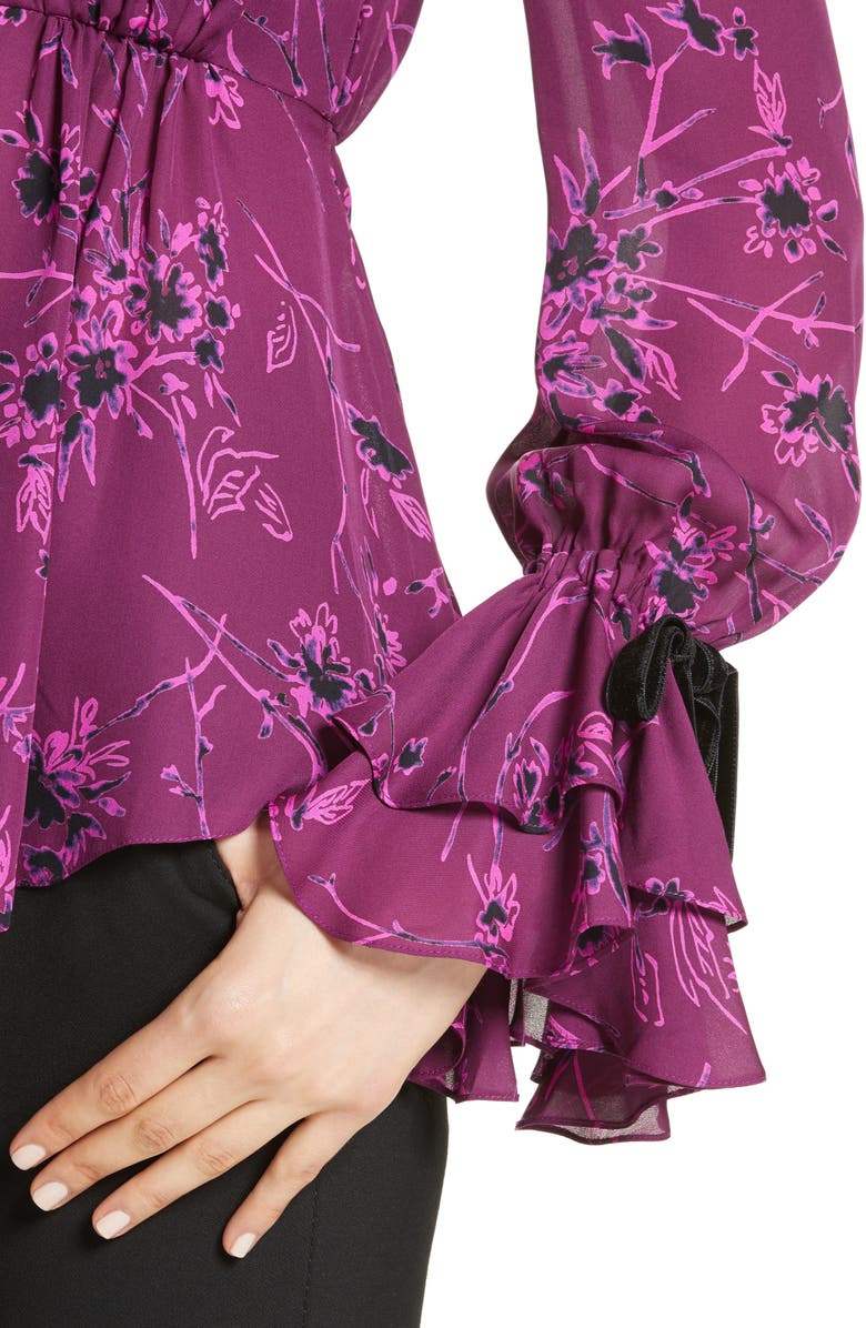 Cinq à Sept Mabel Floral Print Silk Top, Alternate, color, Raspberry Multi