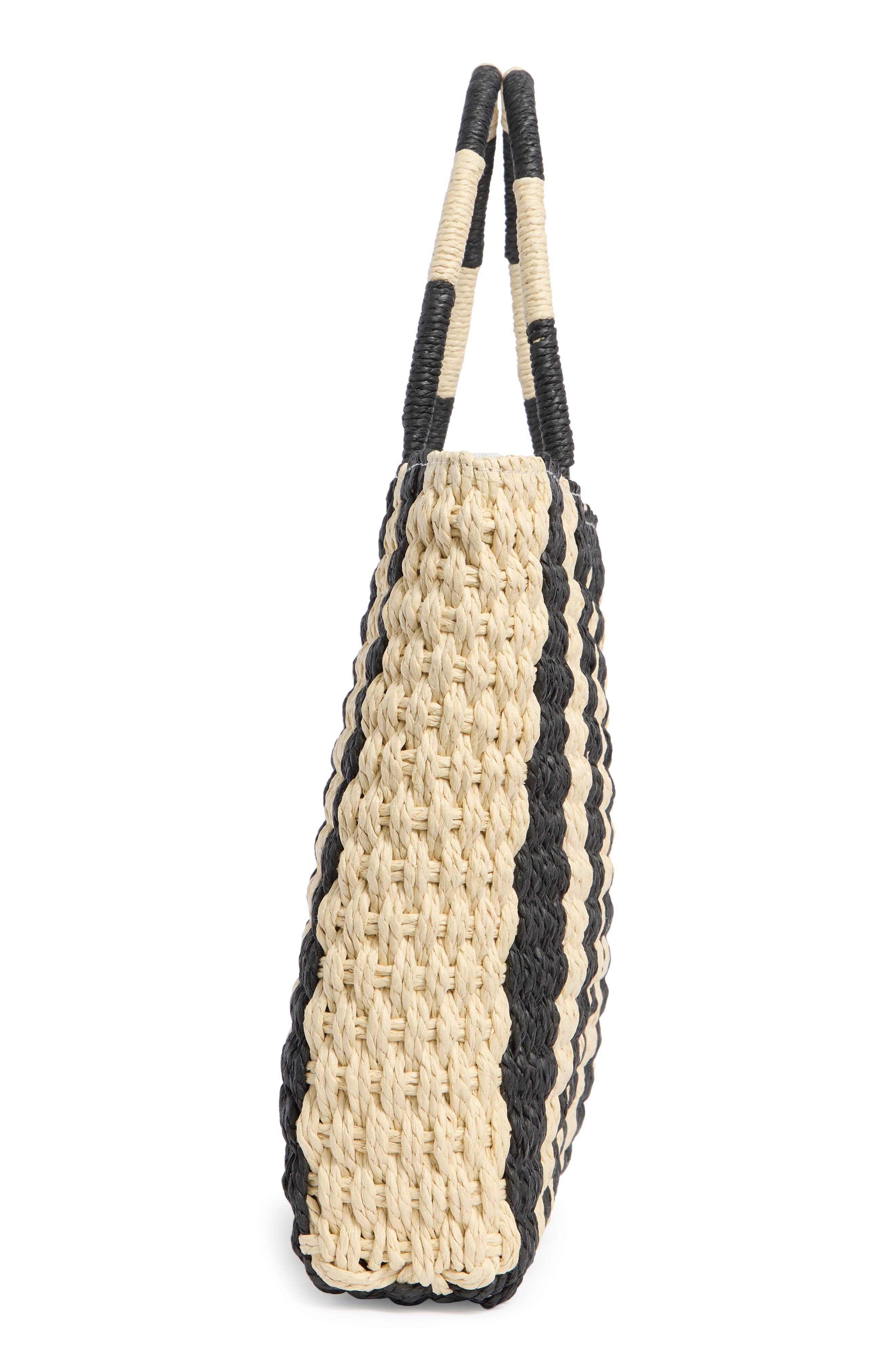 ALESSIA BIANCHI East/West Straw Tote Bag, Alternate, color, Natural/ Black