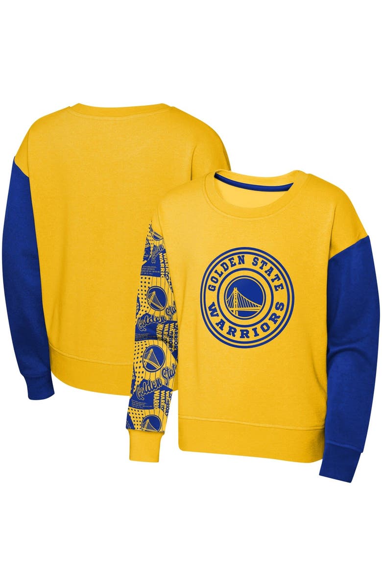 Outerstuff Girls Youth Gold Golden State Warriors Trifecta Pullover Sweatshirt, Main, color, 