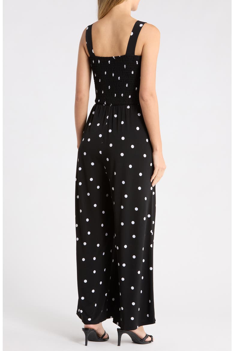 Smocked Wide Leg Jumpsuit, Alternate, color, BLACK DOT