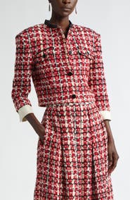 ST. JOHN Plaid Eyelash Tweed Crop Jacket