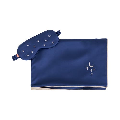 Lost Pattern Nyc "moonlit Stars" Silk 2 Piece Gift Set Silk Pillowcase & Silk Sleep Eye Mask In Blue