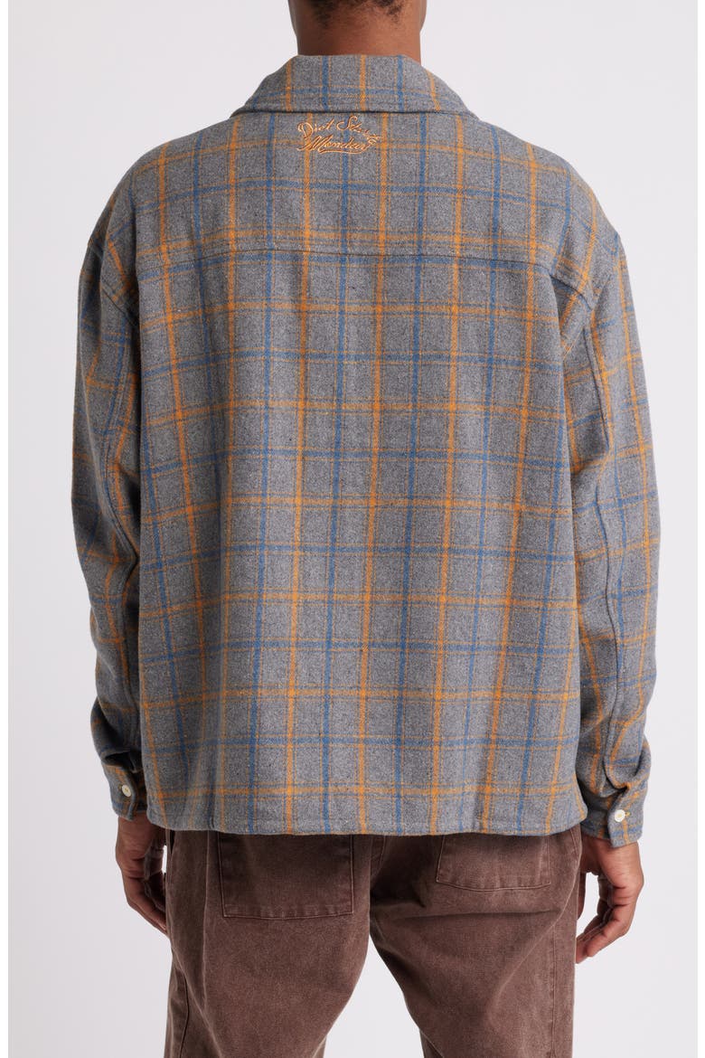 Logo Embroidered Flannel Button-Up Shirt, Alternate, color, GREY/ YELLOW