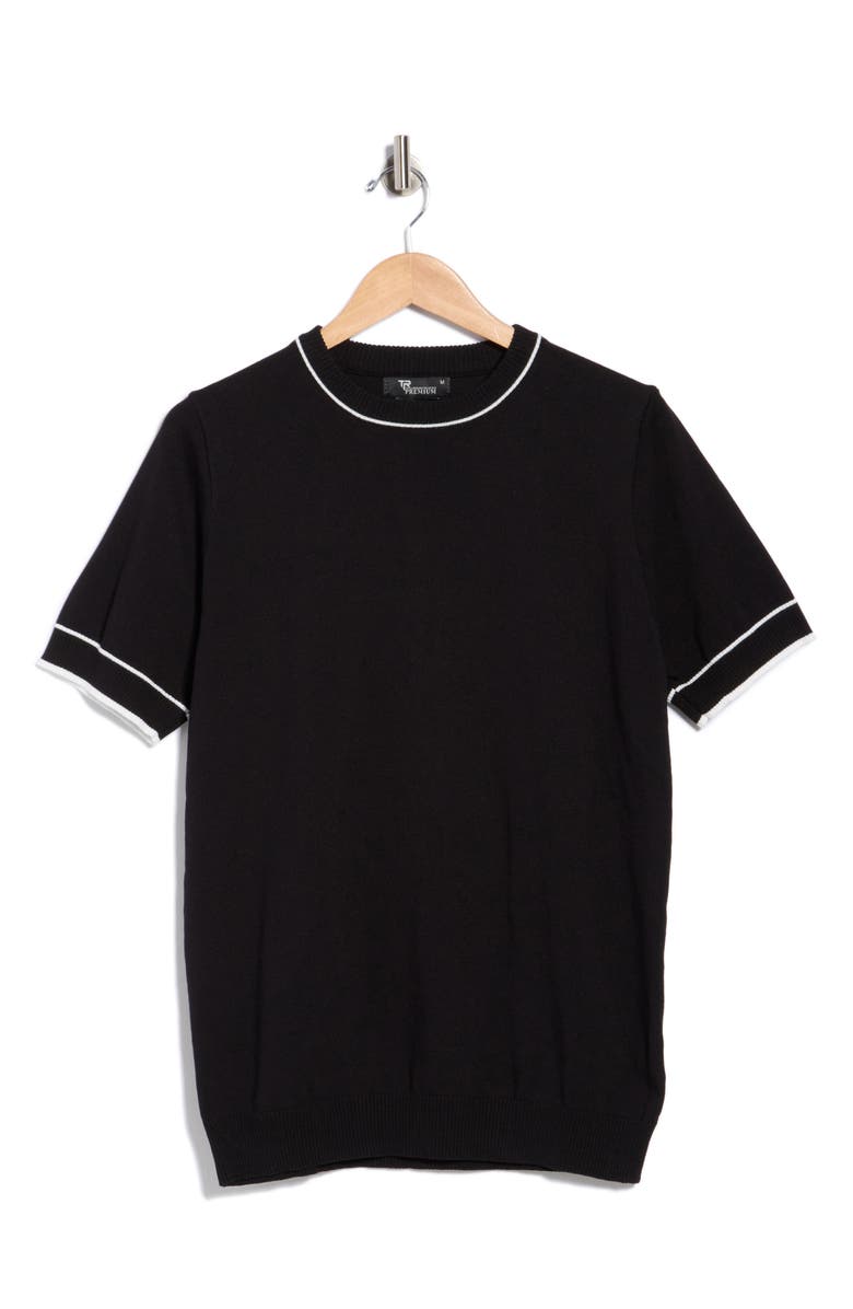 T.R. PREMIUM Textured Short Sleeve Sweater, Main, color, Black