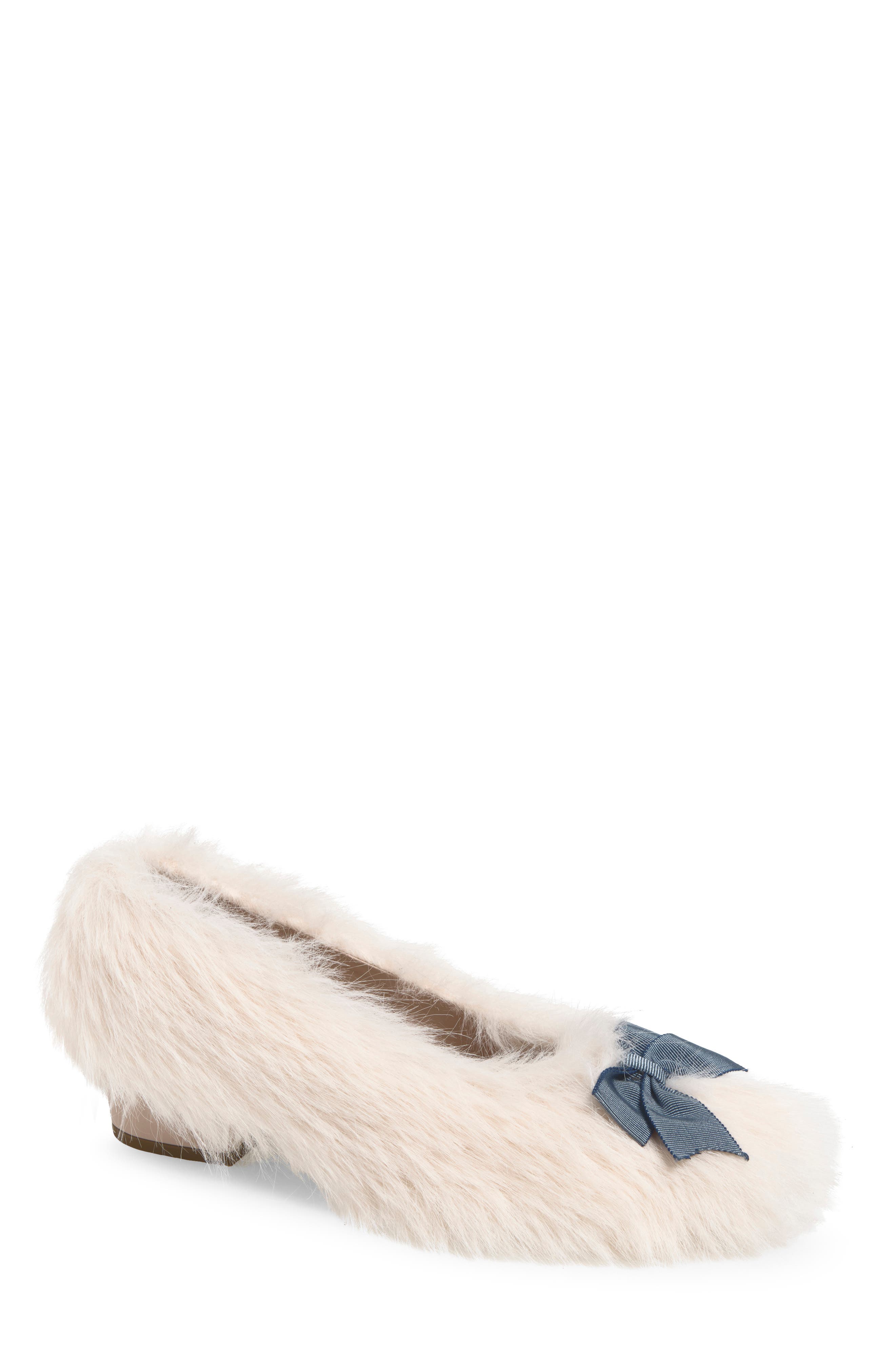 Furry Slipper Pump, Main, color, WHITE