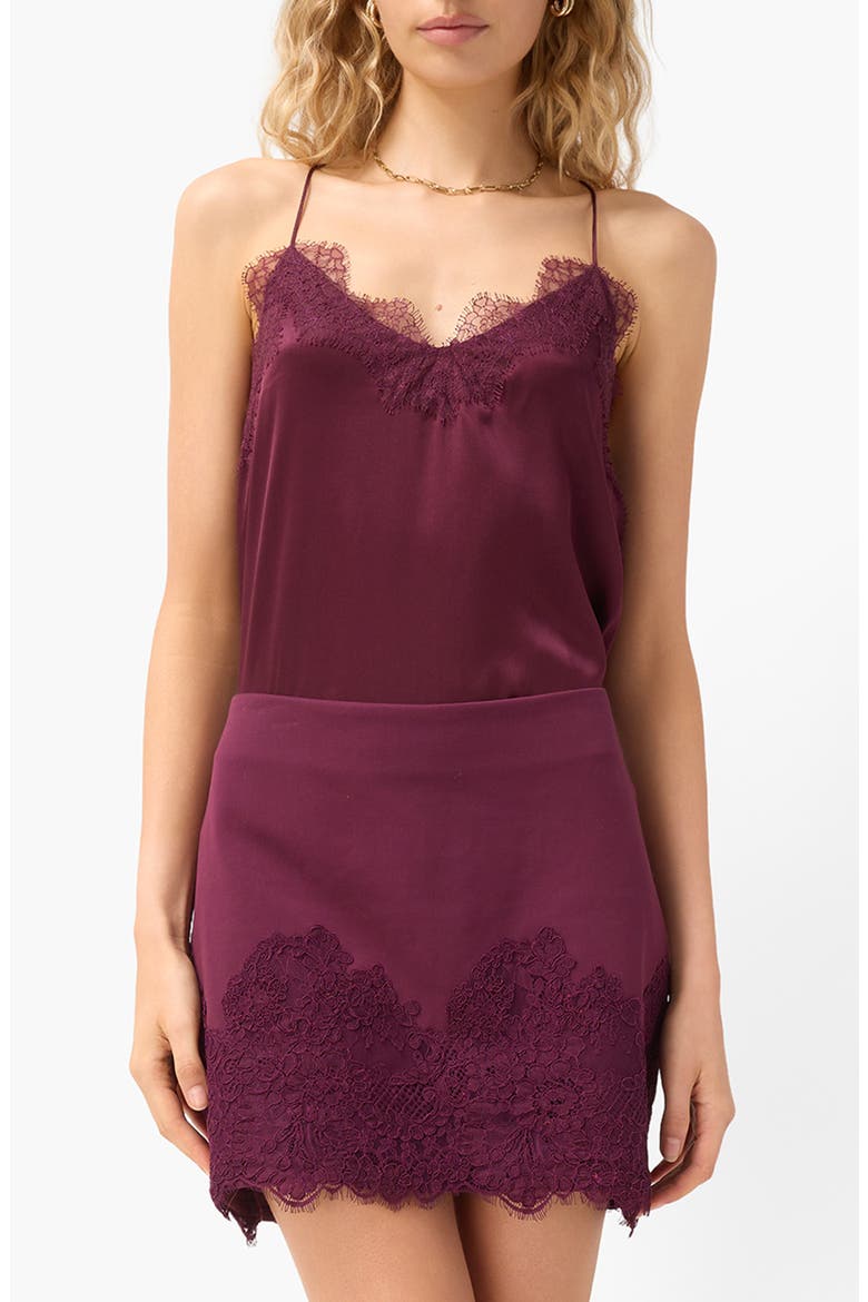 The Racer Lace Trim Silk Camisole, Main, color, BLACKBERRY