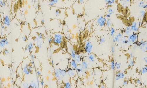 Max Studio Long Sleeve Smocked Georgette Minidress In Cream/blue Blm Interlace