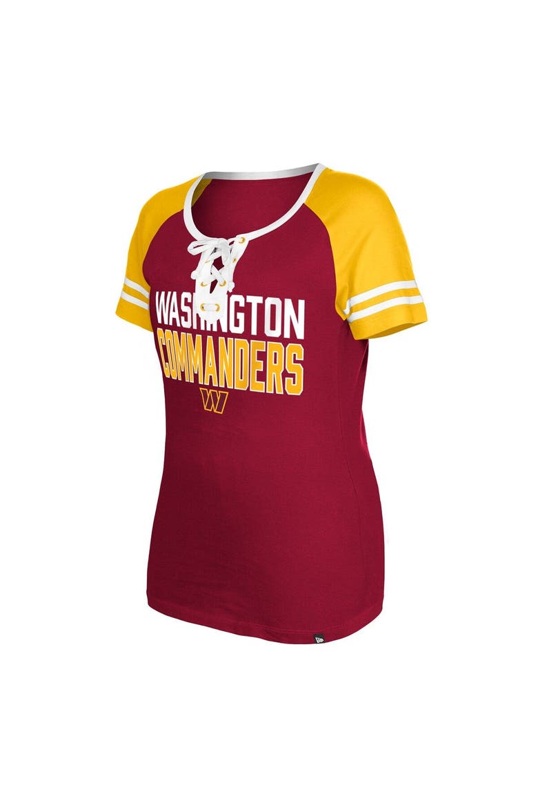 Women's New Era  Burgundy Washington Commanders Raglan Lace-Up T-Shirt, Alternate, color, Burgundy