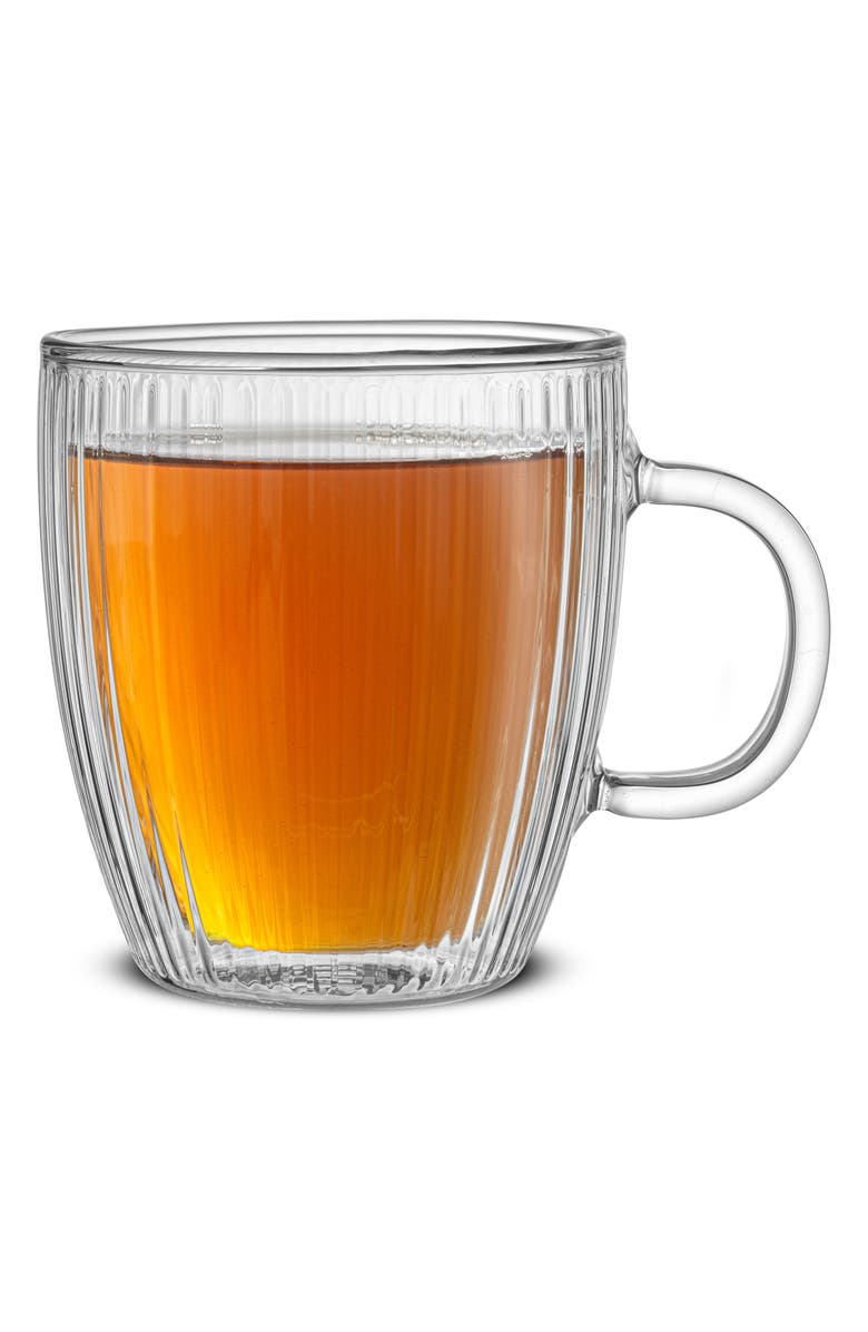 JoyJolt Set of Two Fluted Savor Double Wall Coffee Mug, Alternate, color, Clear