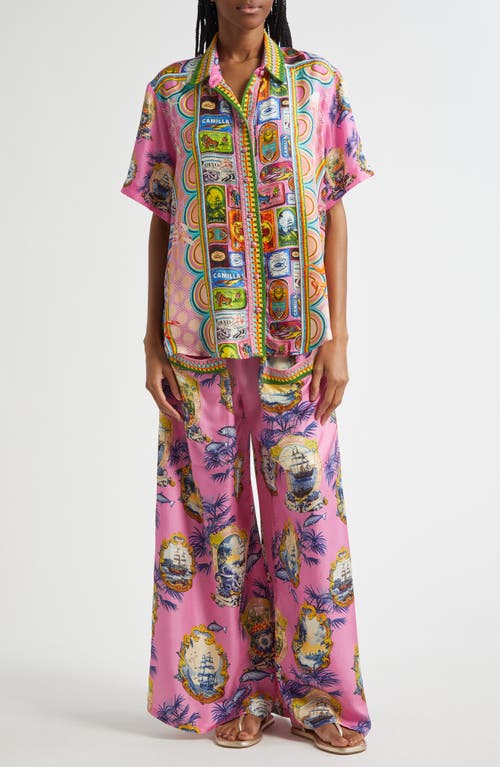 Camilla Salty Splendor Crystal Embellished Silk Shirt In Salty Splendour