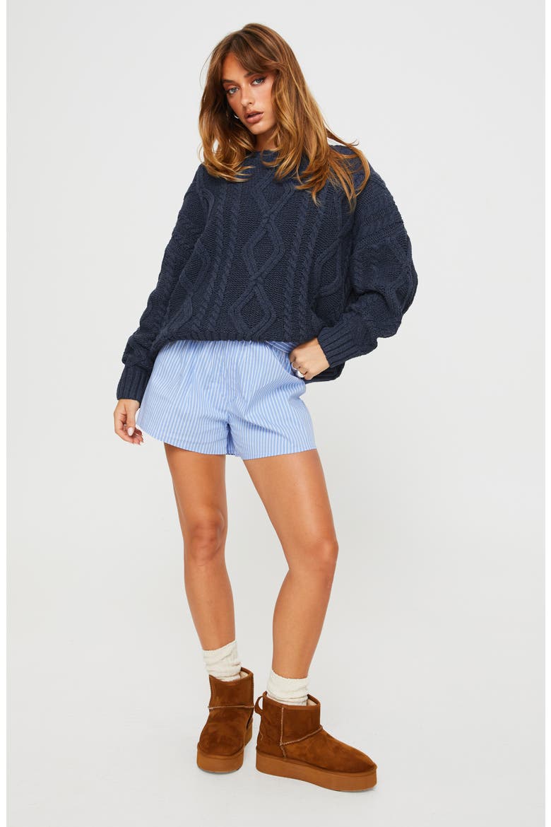 Anaya Oversize Aran Knit Sweater, Alternate, color, NAVY