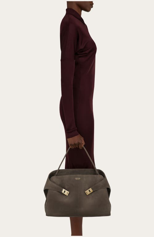 Ferragamo Medium Hug Suede Shoulder Bag In Concrete
