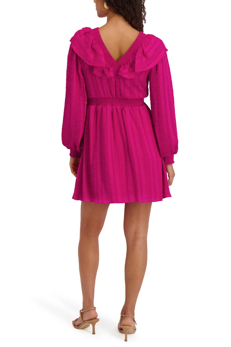 Ruffle Trim Long Sleeve Minidress, Alternate, color, FUCHSIA