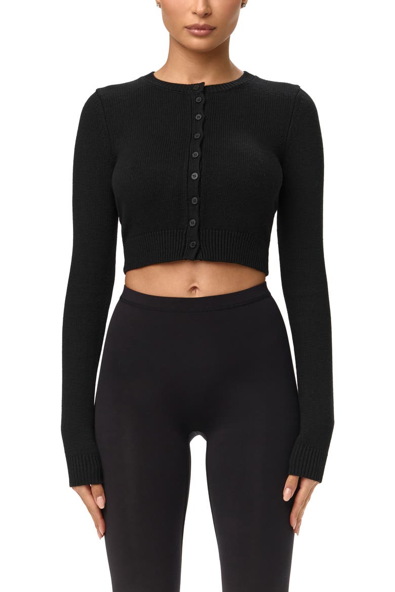 Rib Crop Cardigan, Main, color, BLACK