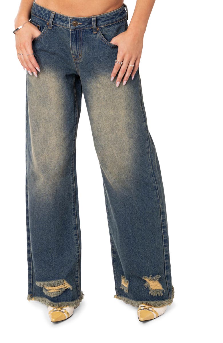 EDIKTED Orbit Washed Wide Leg Jeans, Main, color, 